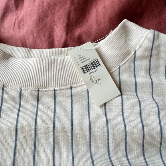 NWT Anthropologie Striped Cream White Blue Bow Tie Long Sleeve Twofer Small - Picture 7 of 7